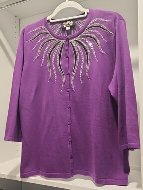 Bob Mackie Purple Cardigan with Silver & Black Accents